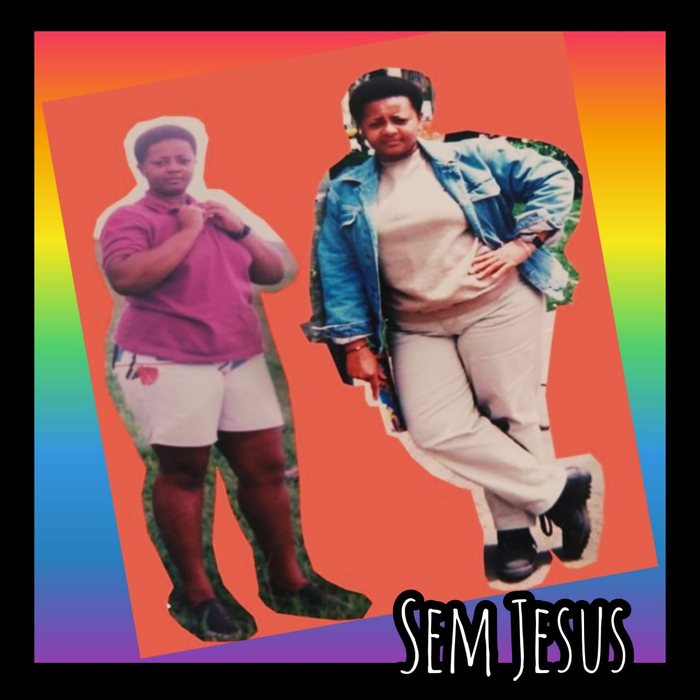 Imagem “Sem Jesus”: duas pessoas sobre um fundo de arco-íris